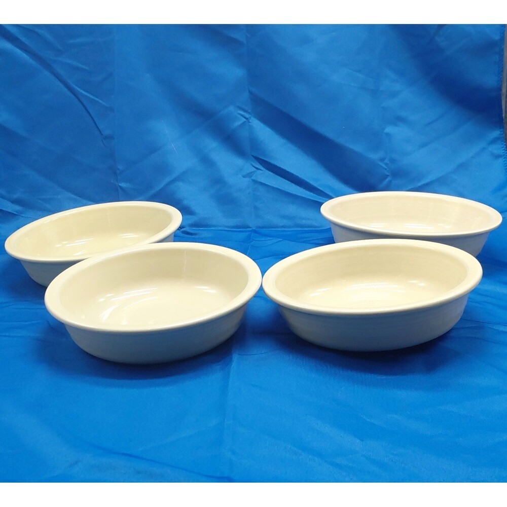 Set of 4 Fiesta Ware Beige Ceramic Round Bowls, Solid Glossy Finish Bowl Set